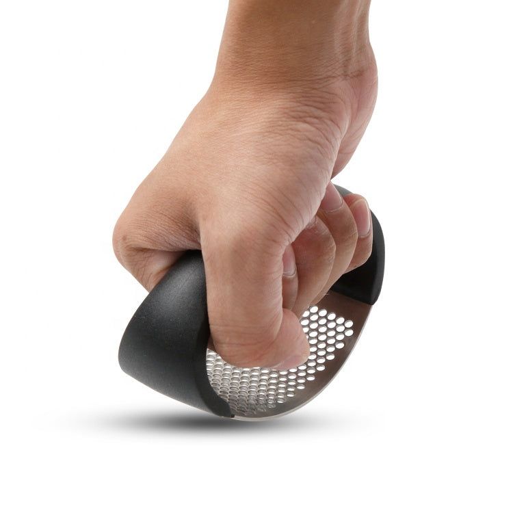 Stainless Steel Rocking Garlic Press & Crusher, Ergonomic Manual Garlic Mincer with Easy-Grip Handle, Black & Silver