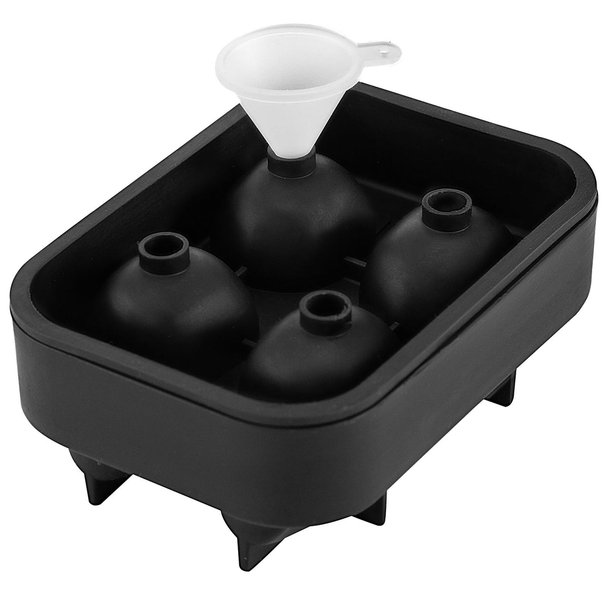 4-Cavity Skull Silicone Ice Cube Tray with Lid & Funnel - Black, Christmas Holiday Party Drink Mold