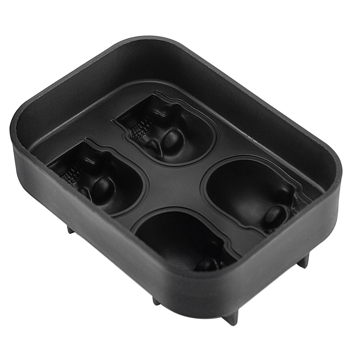4-Cavity Skull Silicone Ice Cube Tray with Lid & Funnel - Black, Christmas Holiday Party Drink Mold