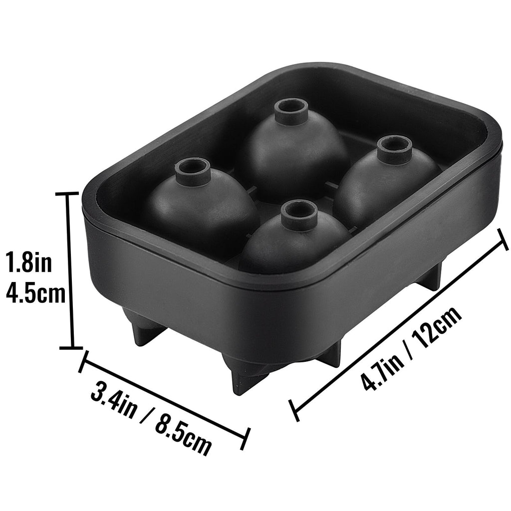 4-Cavity Skull Silicone Ice Cube Tray with Lid & Funnel - Black, Christmas Holiday Party Drink Mold