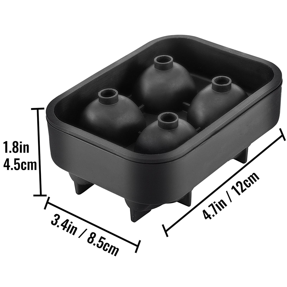 4-Cavity Skull Silicone Ice Cube Tray with Lid & Funnel - Black, Christmas Holiday Party Drink Mold