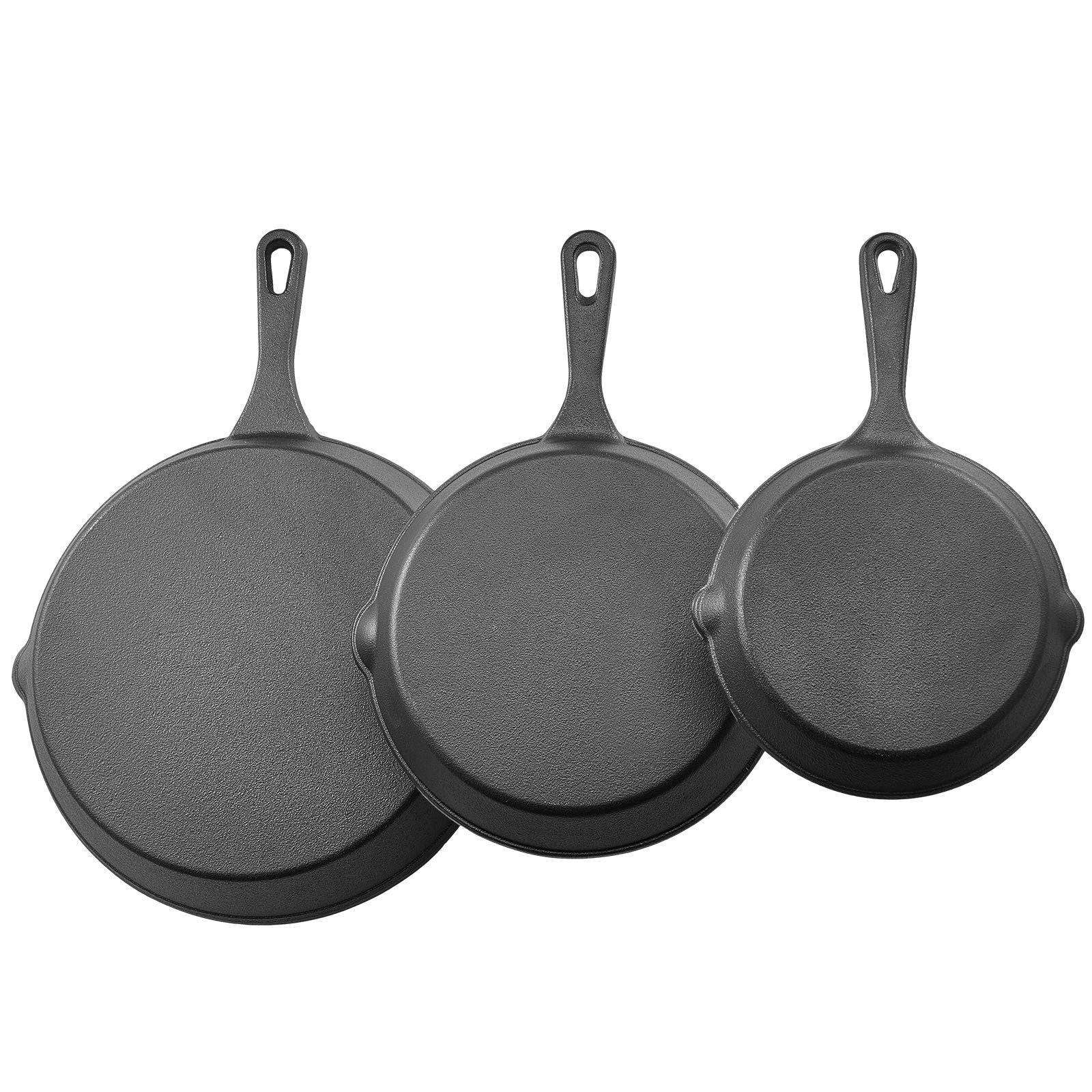 3-Piece Cast Iron Skillet Set, Frying Pans for Oven, Gas, Electric & Induction