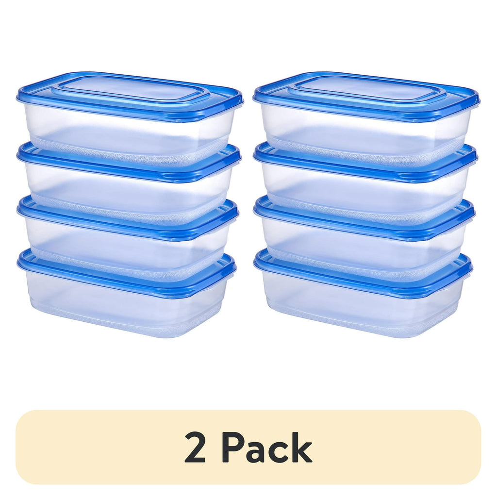 2-Pack Rectangular Food Storage Container Sets with Blue Lids, Stackable Clear Refrigerator Containers