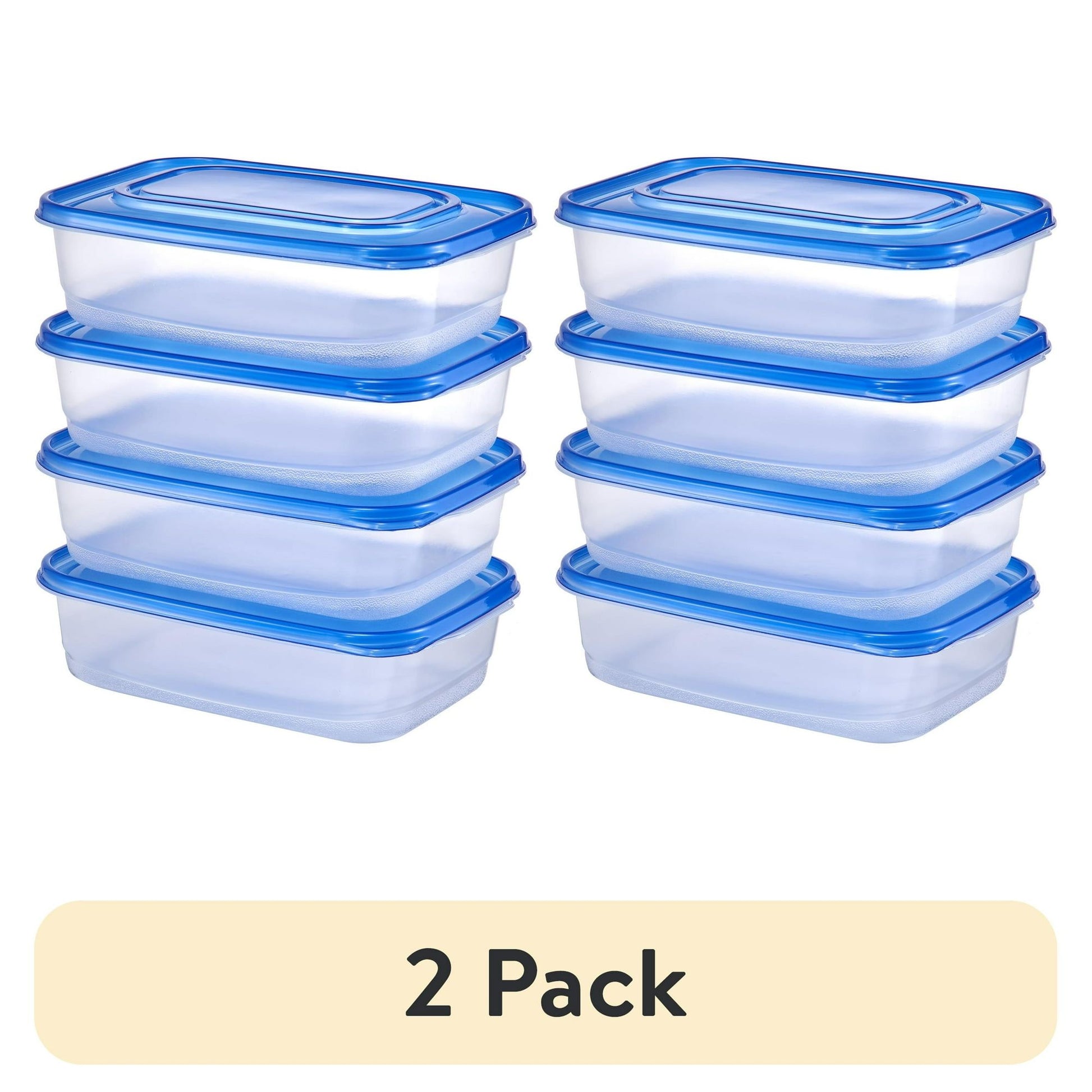 2-Pack Rectangular Food Storage Container Sets with Blue Lids, Stackable Clear Refrigerator Containers