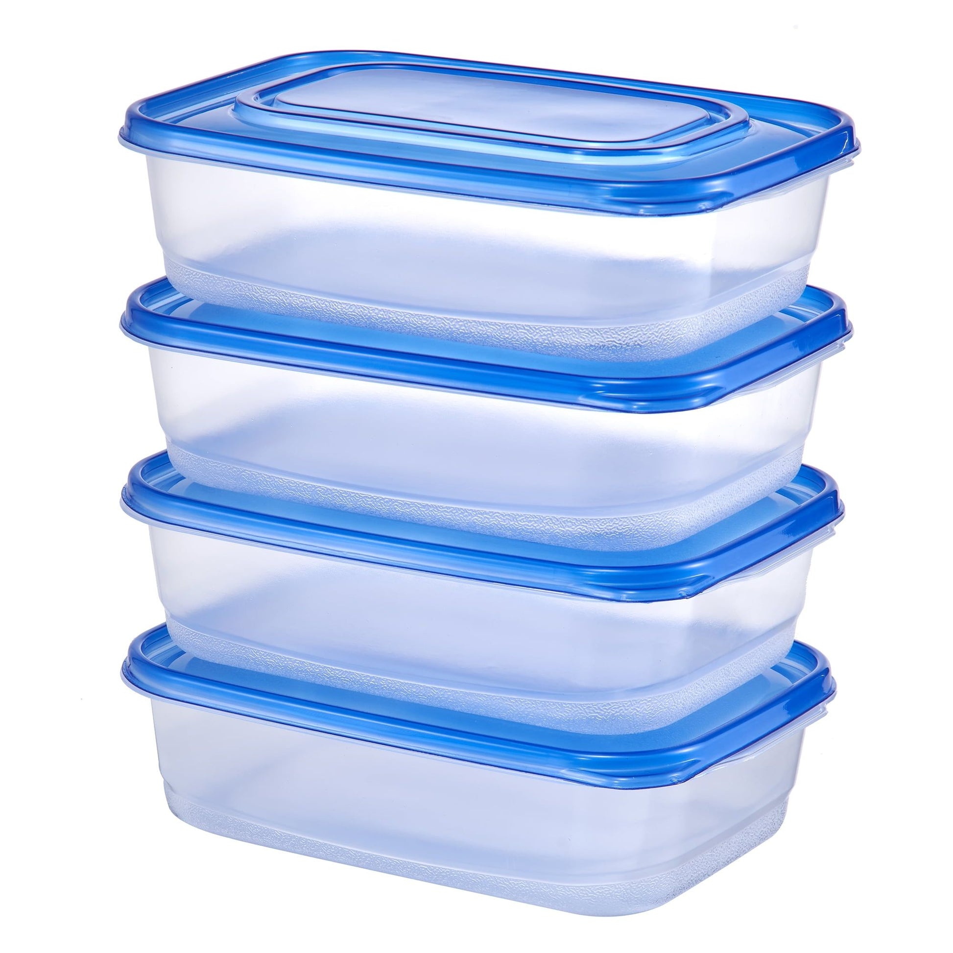 2-Pack Rectangular Food Storage Container Sets with Blue Lids, Stackable Clear Refrigerator Containers
