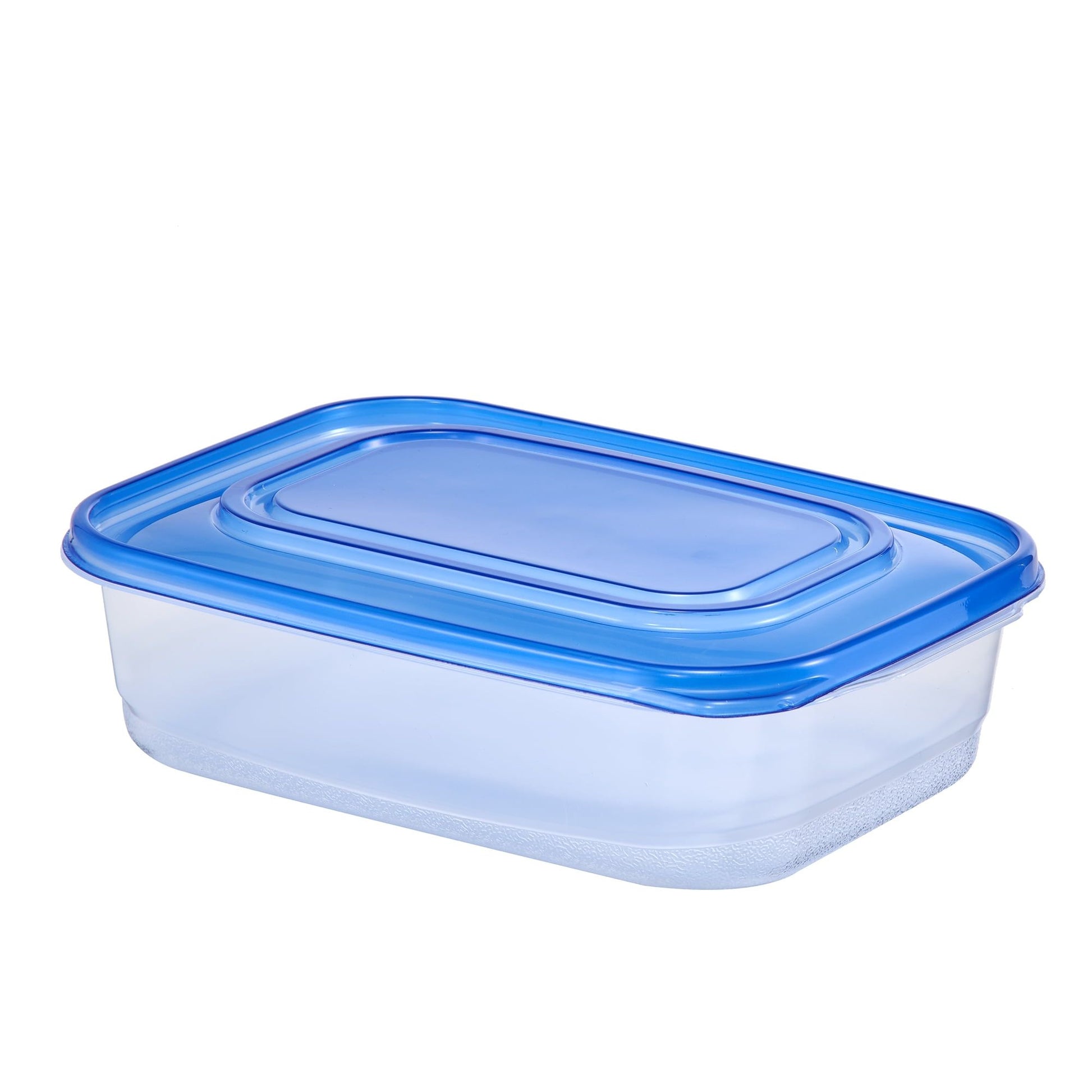 2-Pack Rectangular Food Storage Container Sets with Blue Lids, Stackable Clear Refrigerator Containers