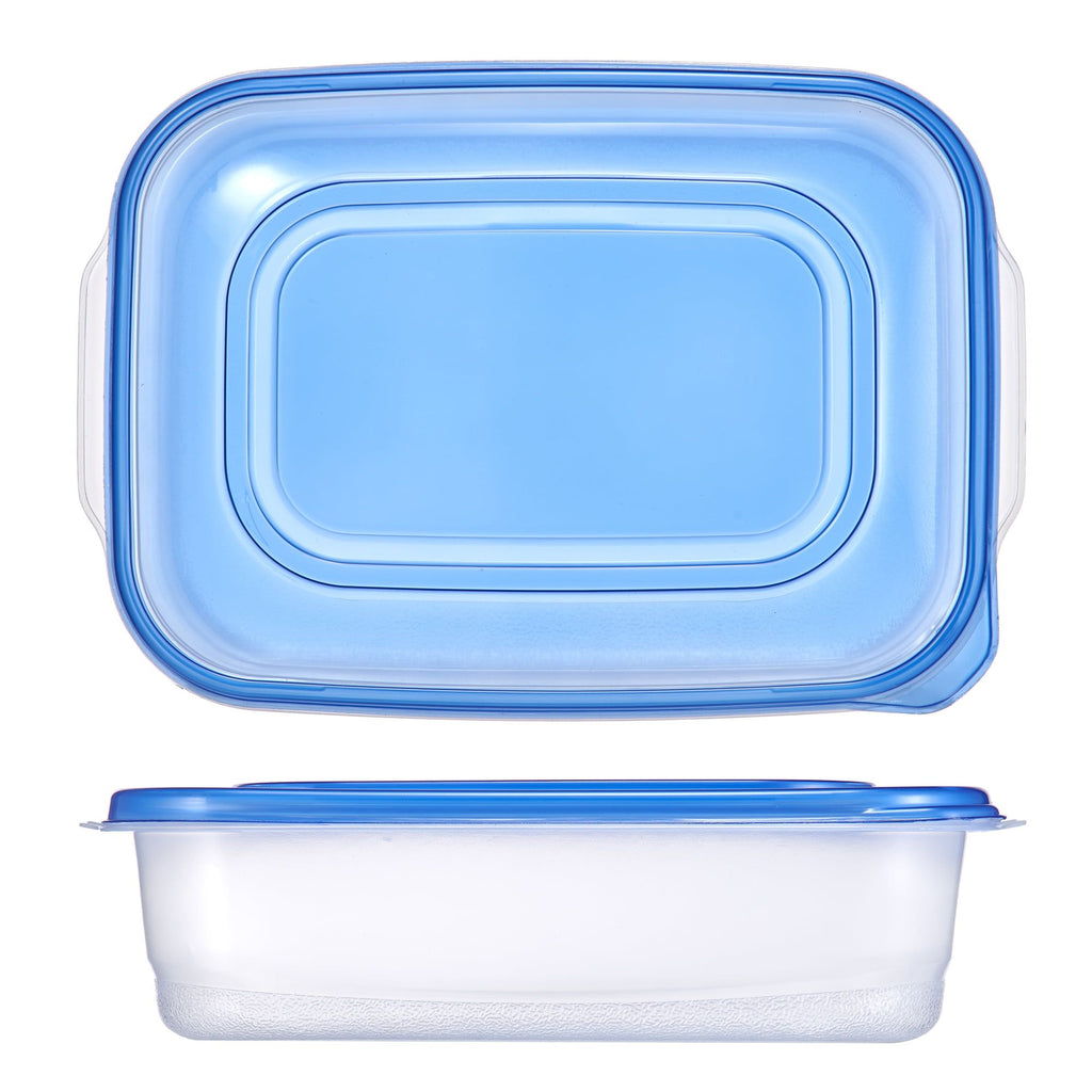 2-Pack Rectangular Food Storage Container Sets with Blue Lids, Stackable Clear Refrigerator Containers