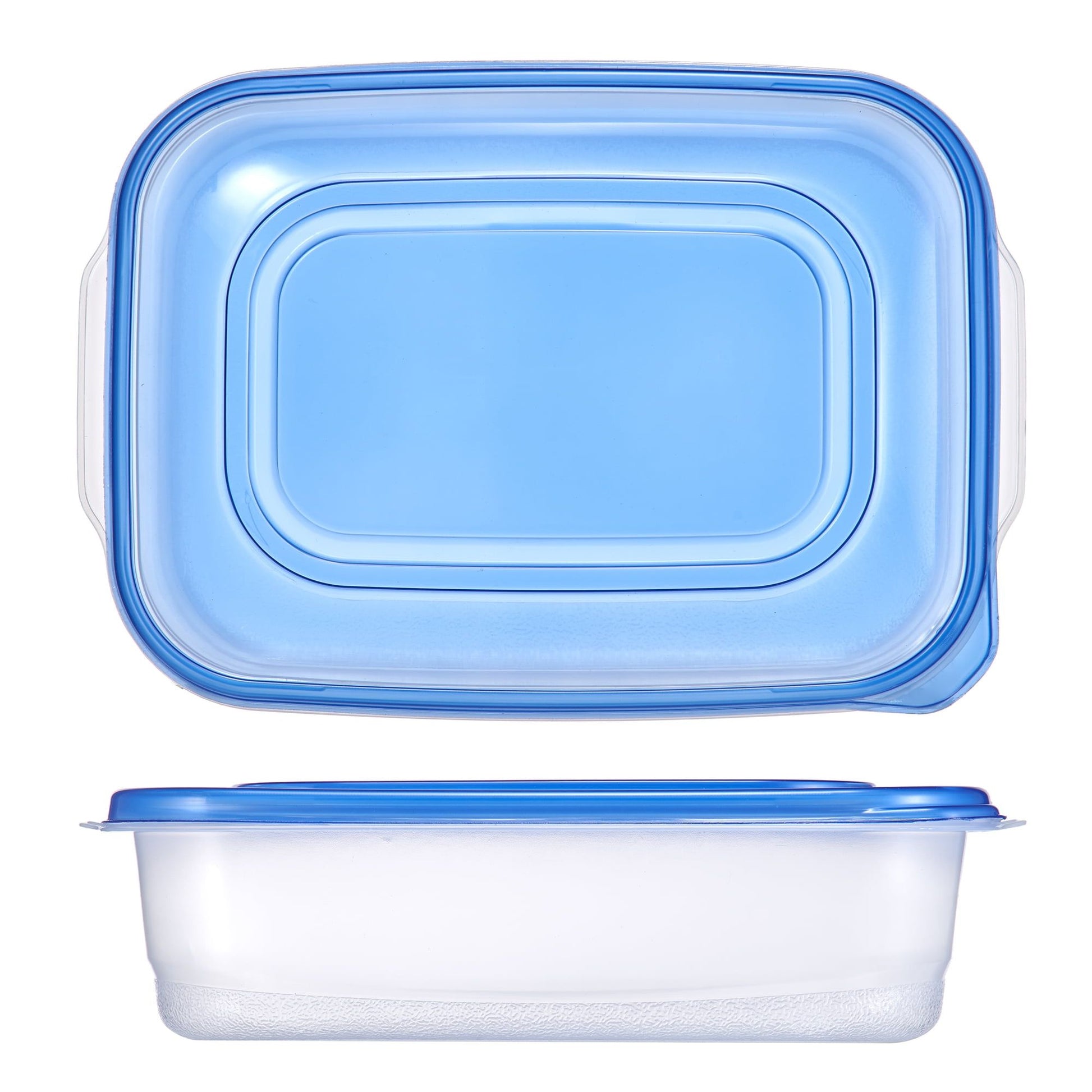 2-Pack Rectangular Food Storage Container Sets with Blue Lids, Stackable Clear Refrigerator Containers