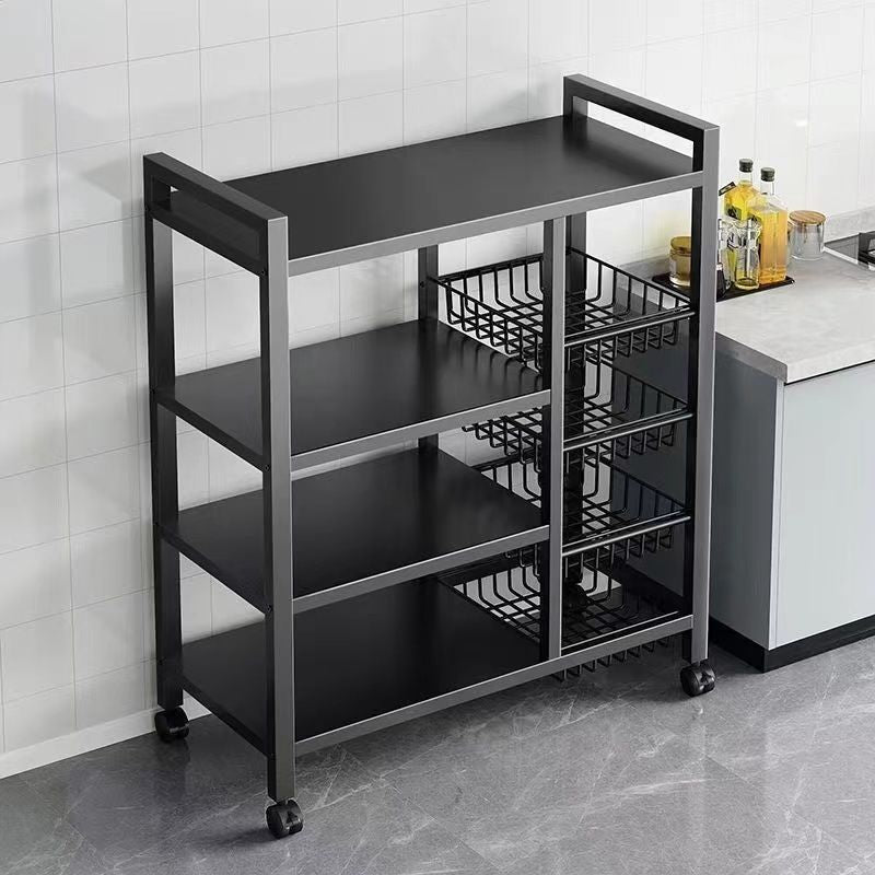 AEELLEEA 4-Tier Rolling Kitchen Storage Rack with 3 Removable Mesh Baskets, Carbon Steel Utility Cart with Wheels, Black