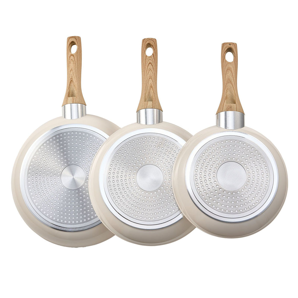 3pc Aluminum Nonstick Frying Pan Set, 8", 9.5" & 11" - Beige