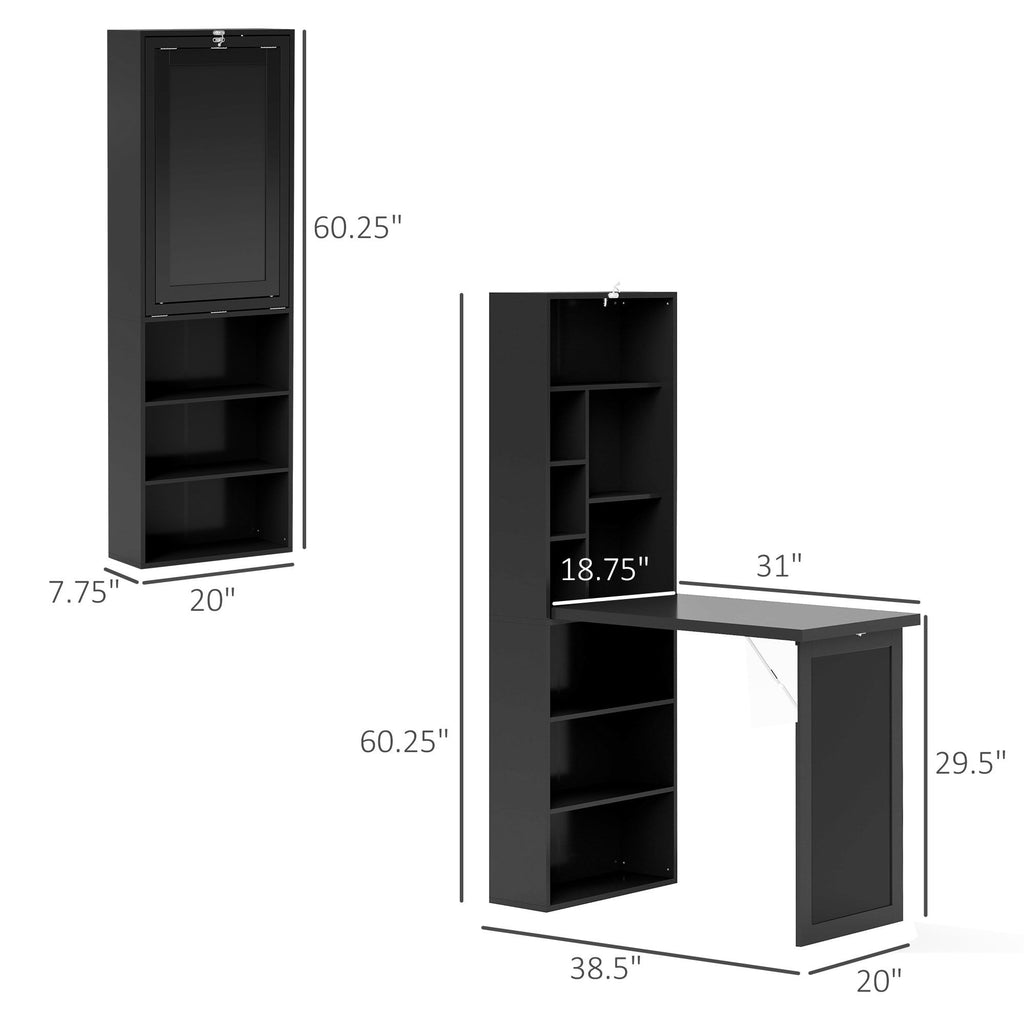 AEELLEEA Fold-Out Computer Desk with Blackboard and Storage Shelves, Space-Saving Writing Desk, Black