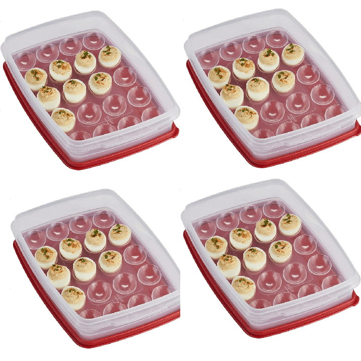 4-Pack Deviled Egg Carrier Trays with Lids, Stackable Egg Storage Containers