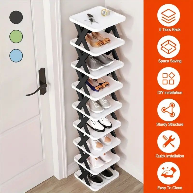 9-Tier Narrow Shoe Rack, Stackable Vertical Shoe Organizer for Entryway & Closet