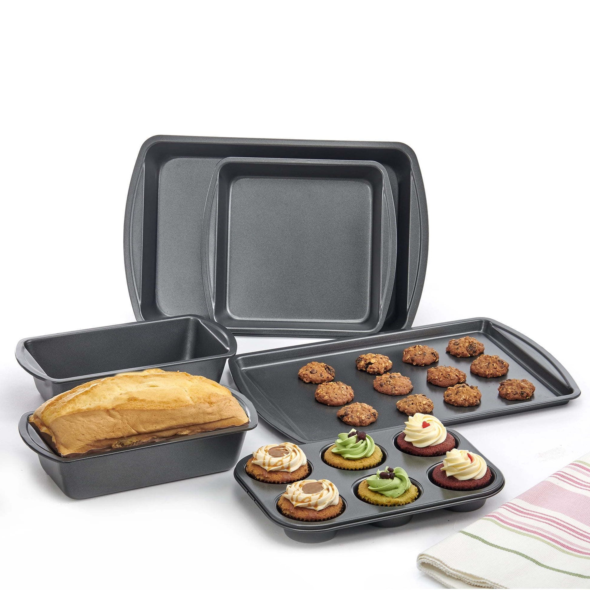 6-Piece Nonstick Bakeware Set with Baking Pans, Muffin Pan, Cookie Sheet & Loaf Pans