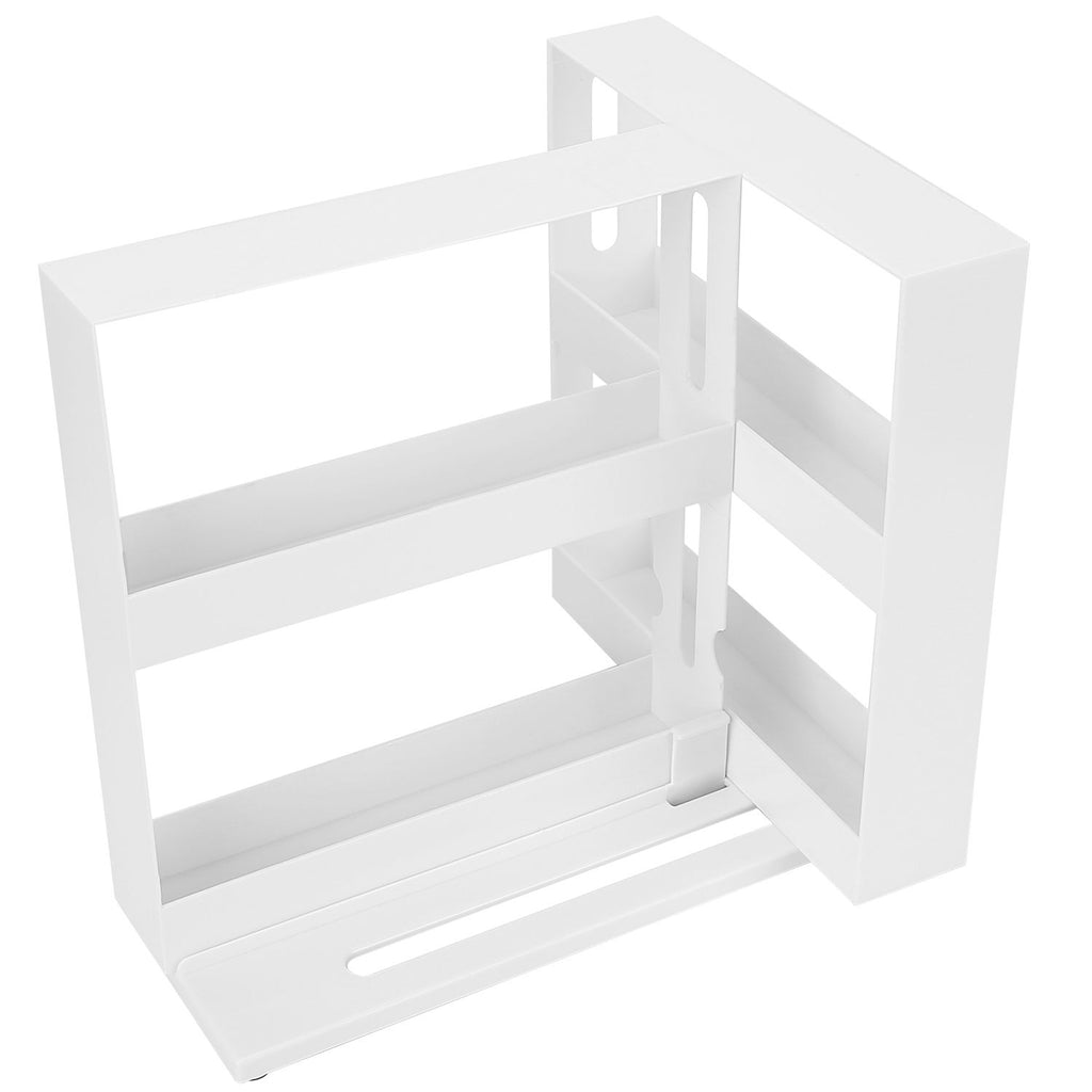 2-Tier Rotating Spice Rack Organizer, 90° Pull-Out Cabinet Storage, Holds Up to 20 Bottles, White