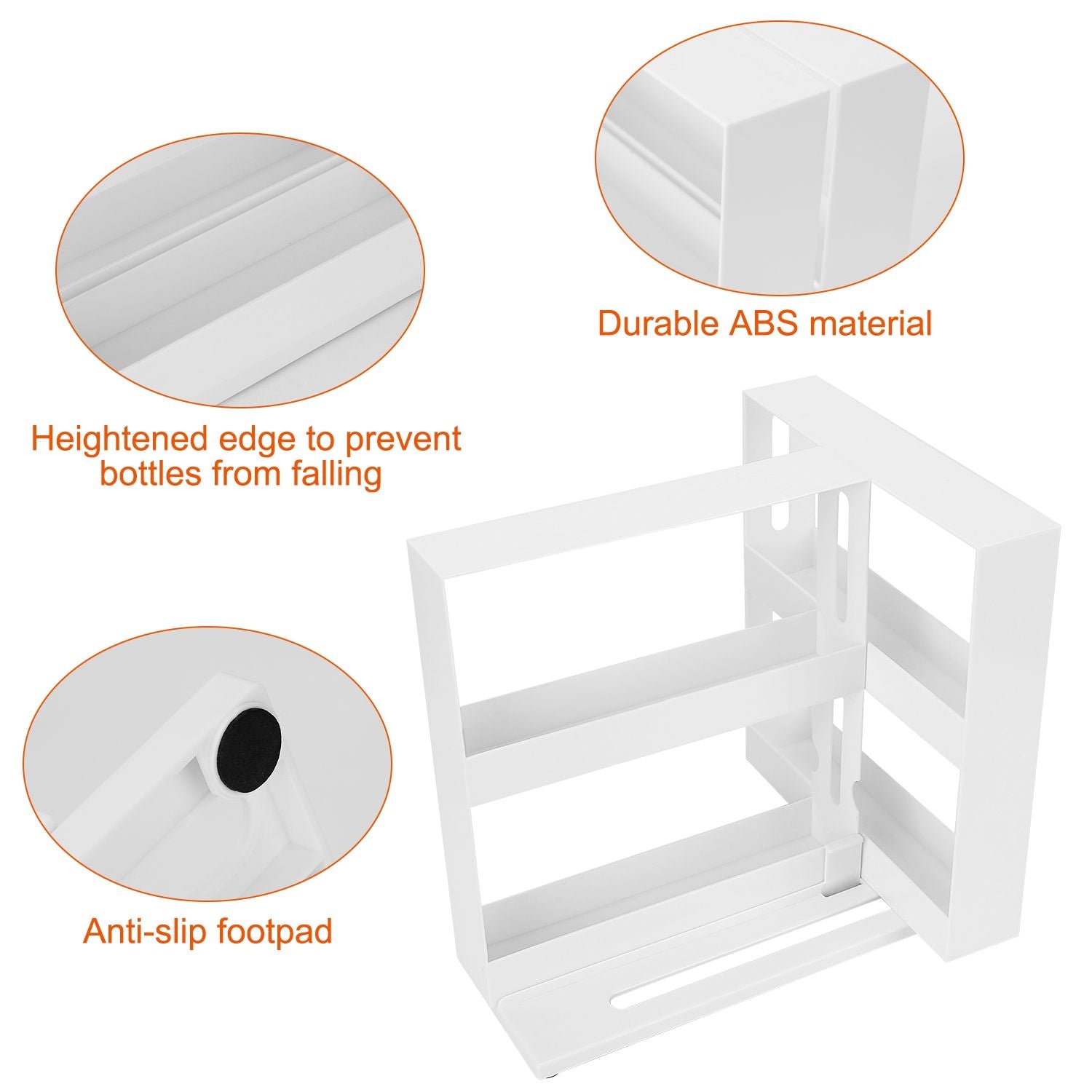 2-Tier Rotating Spice Rack Organizer, 90° Pull-Out Cabinet Storage, Holds Up to 20 Bottles, White