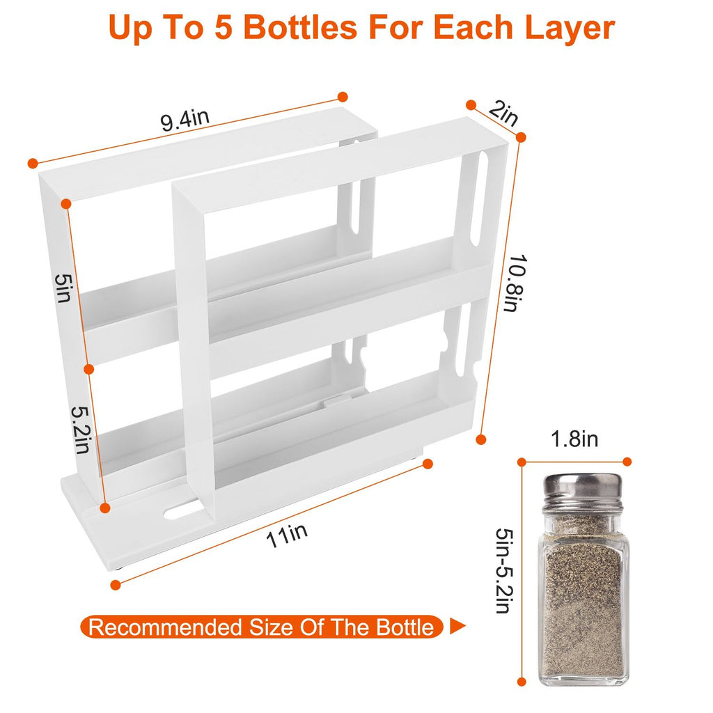 2-Tier Rotating Spice Rack Organizer, 90° Pull-Out Cabinet Storage, Holds Up to 20 Bottles, White