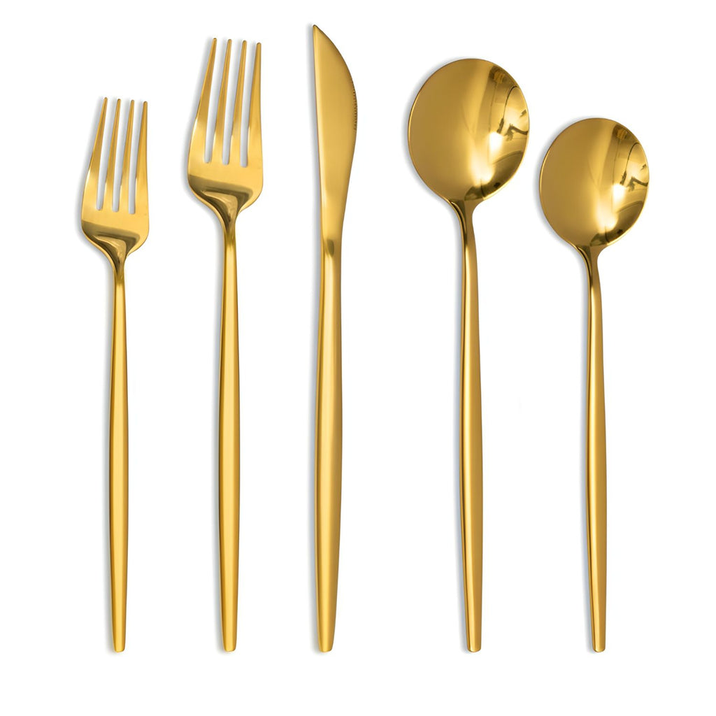 40-Piece Gold Stainless Steel Flatware Set for 8, Modern Knives Forks and Spoons, Dishwasher Safe