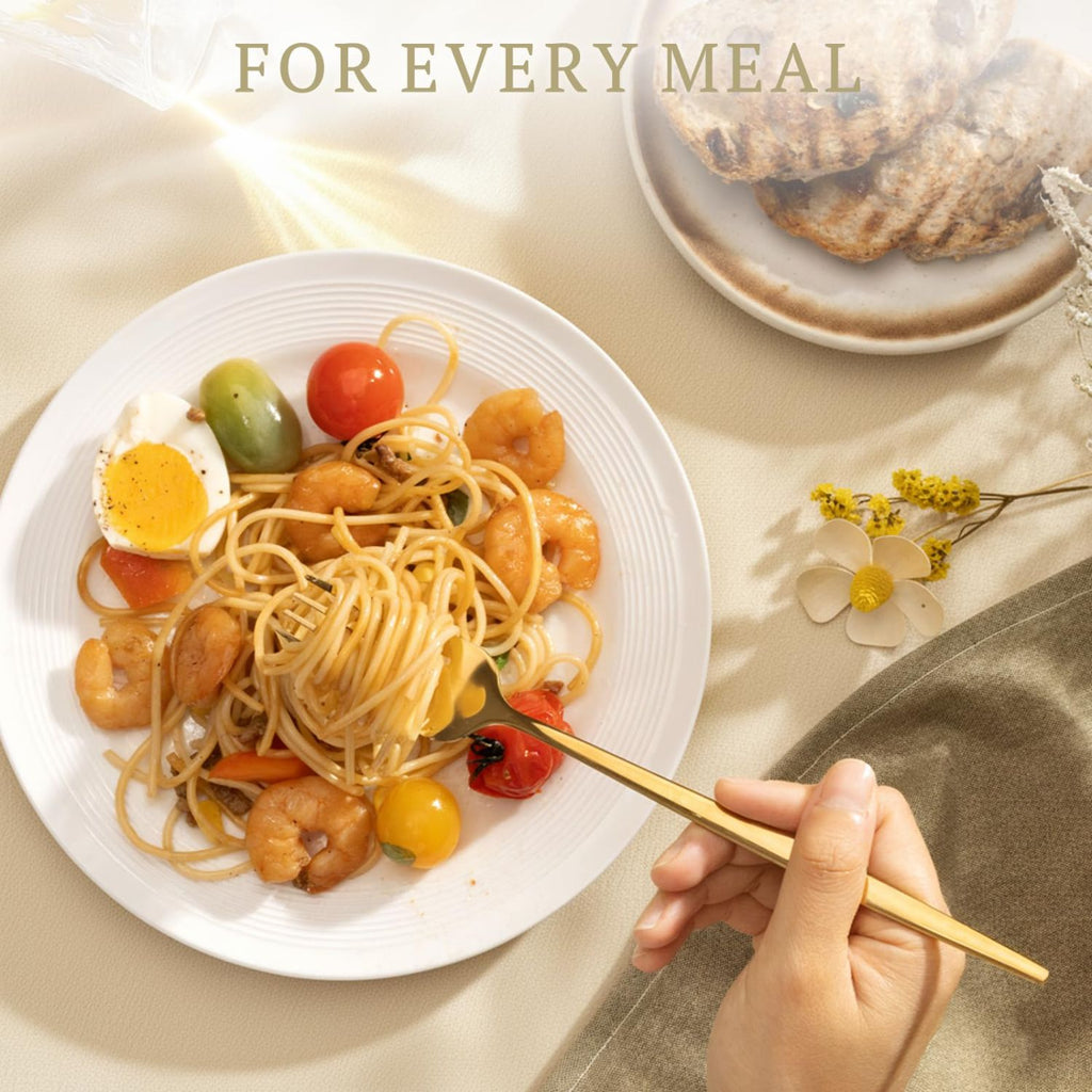 40-Piece Gold Stainless Steel Flatware Set for 8, Modern Knives Forks and Spoons, Dishwasher Safe