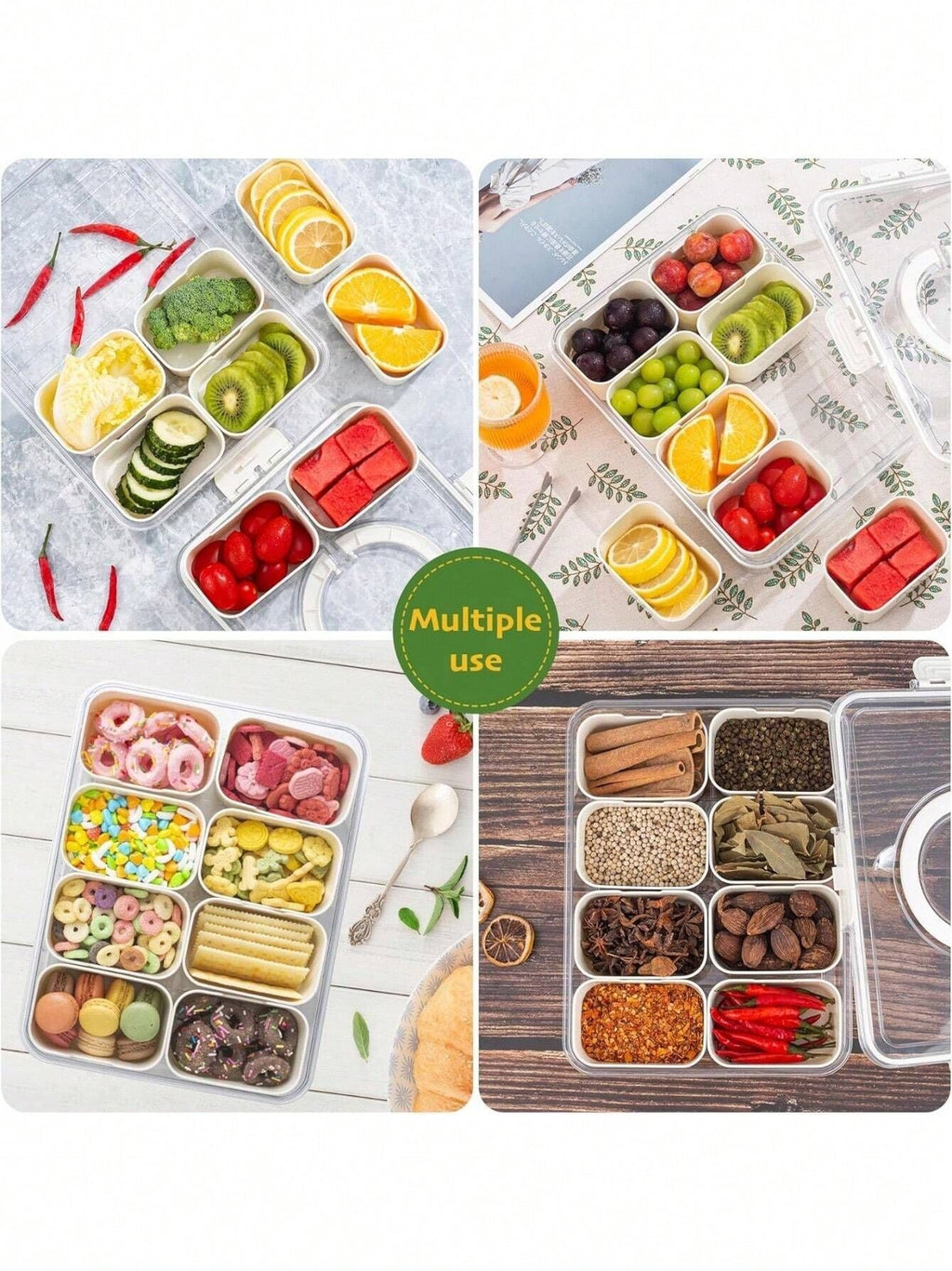 Portable Snackle Box with 8 Removable Compartments, Clear Snack Organizer with Handle & Locking Lid, 11"