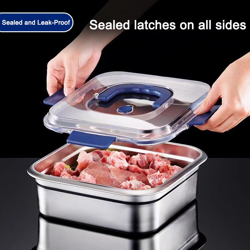 2-Pack Stainless Steel Food Storage Containers with Airtight Locking Lids & Foldable Handles, Blue