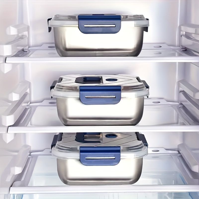 2-Pack Stainless Steel Food Storage Containers with Airtight Locking Lids & Foldable Handles, Blue