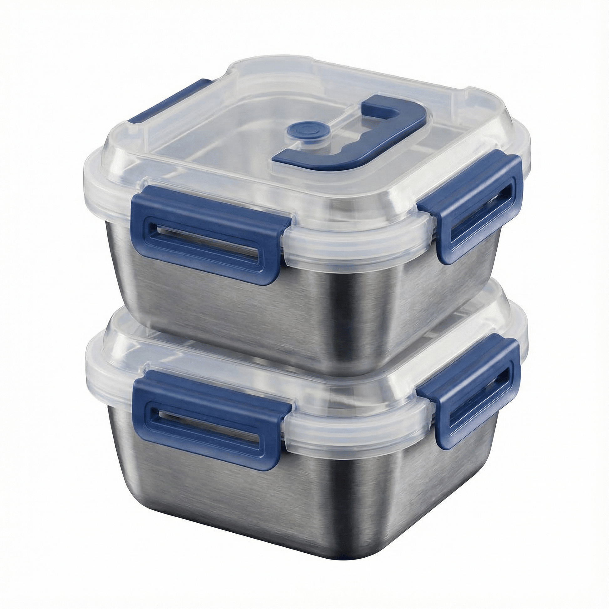 2-Pack Stainless Steel Food Storage Containers with Airtight Locking Lids & Foldable Handles, Blue