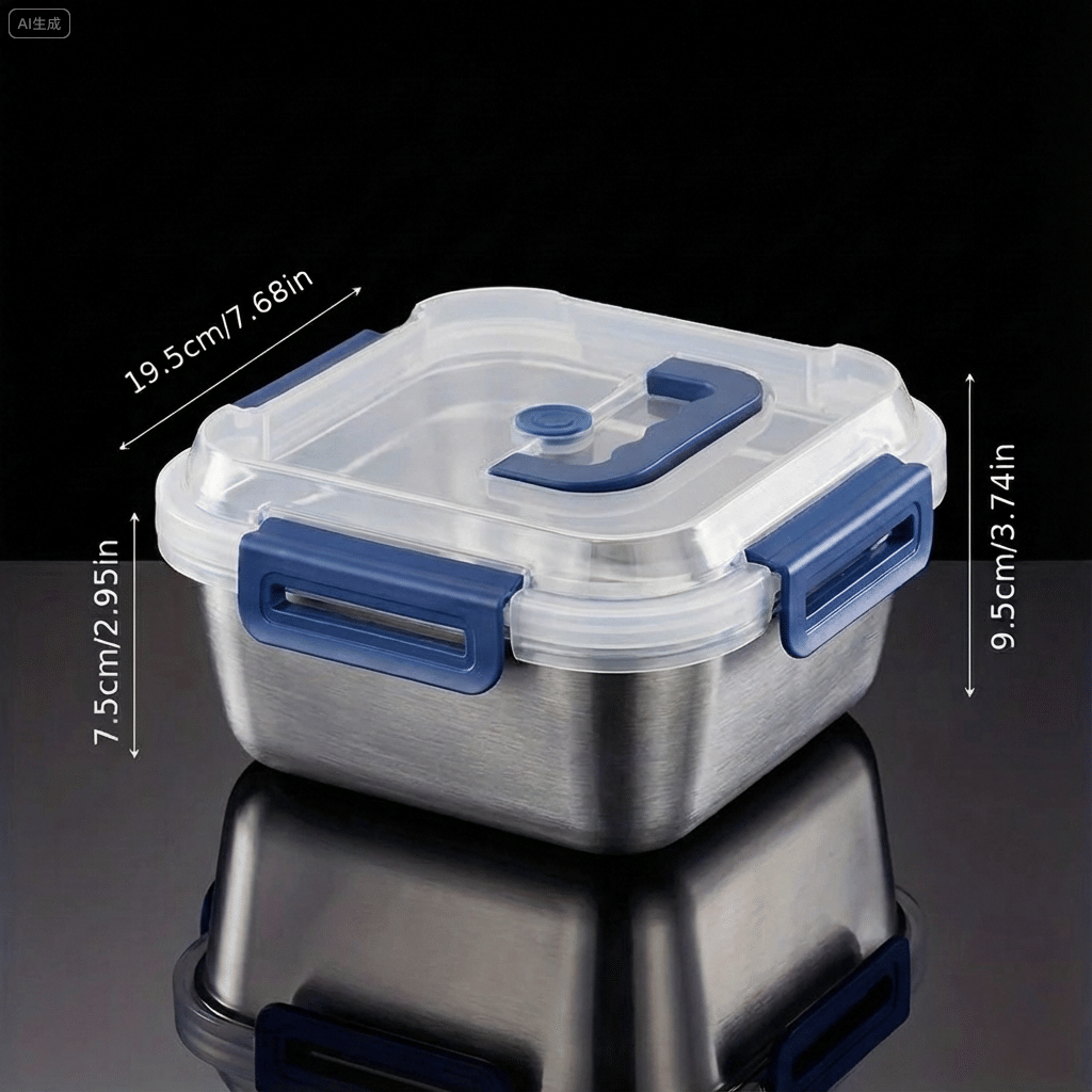 2-Pack Stainless Steel Food Storage Containers with Airtight Locking Lids & Foldable Handles, Blue