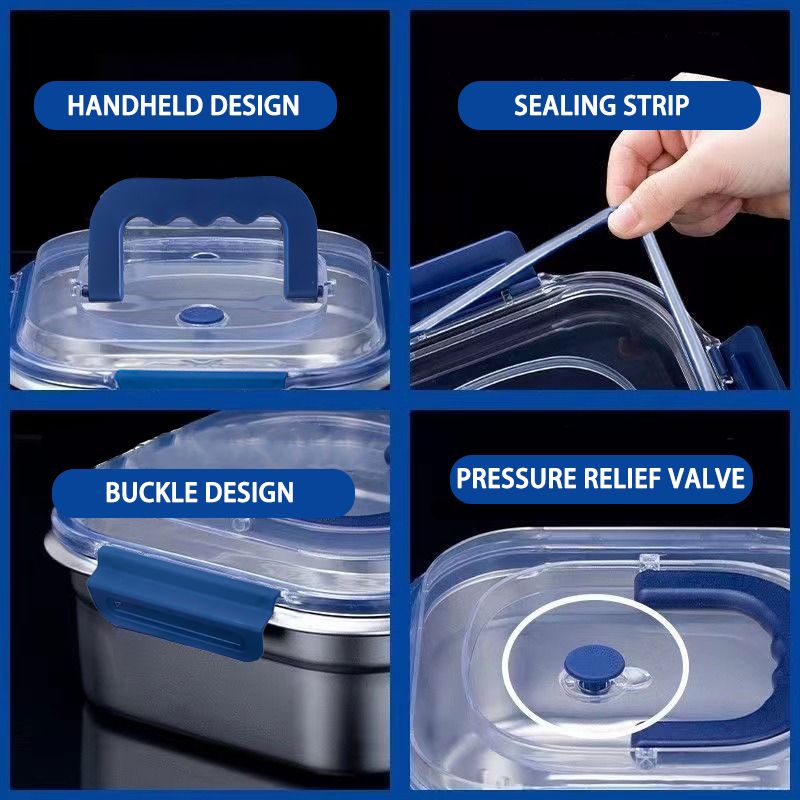 2-Pack Stainless Steel Food Storage Containers with Airtight Locking Lids & Foldable Handles, Blue