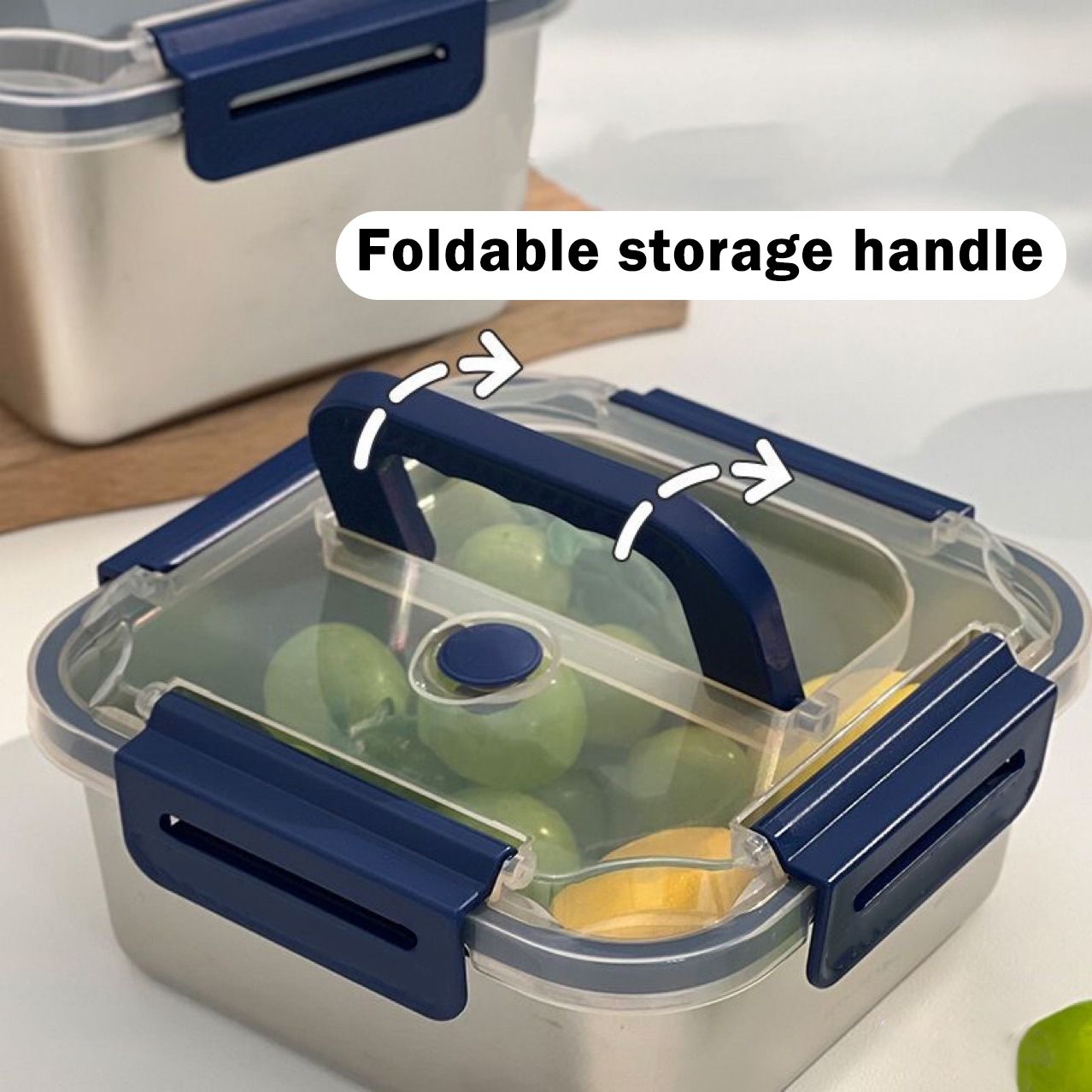 2-Pack Stainless Steel Food Storage Containers with Airtight Locking Lids & Foldable Handles, Blue