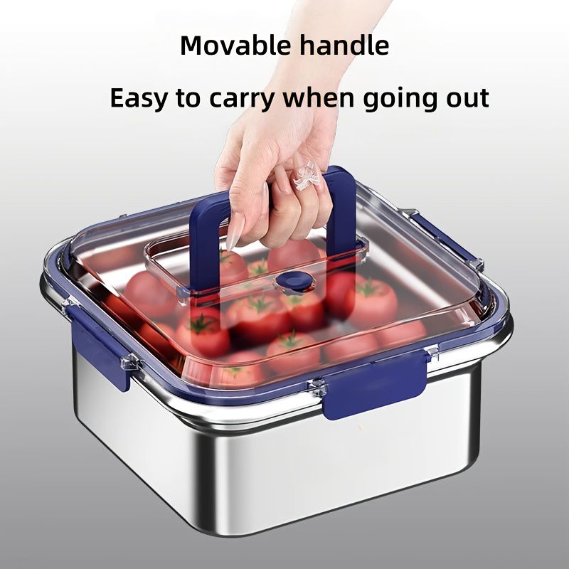 2-Pack Stainless Steel Food Storage Containers with Airtight Locking Lids & Foldable Handles, Blue