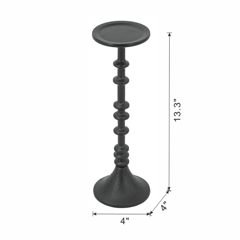 D4x13.5" Decorative Black Iron Candle Holder with Spindle Design