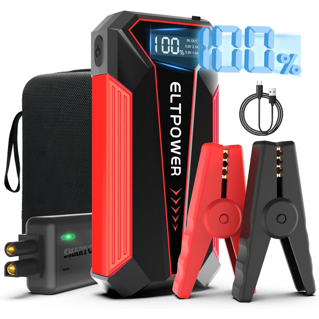 2000A Portable Car Jump Starter, 12V Battery Booster with LED Flashlight, USB Charger, Storage Case