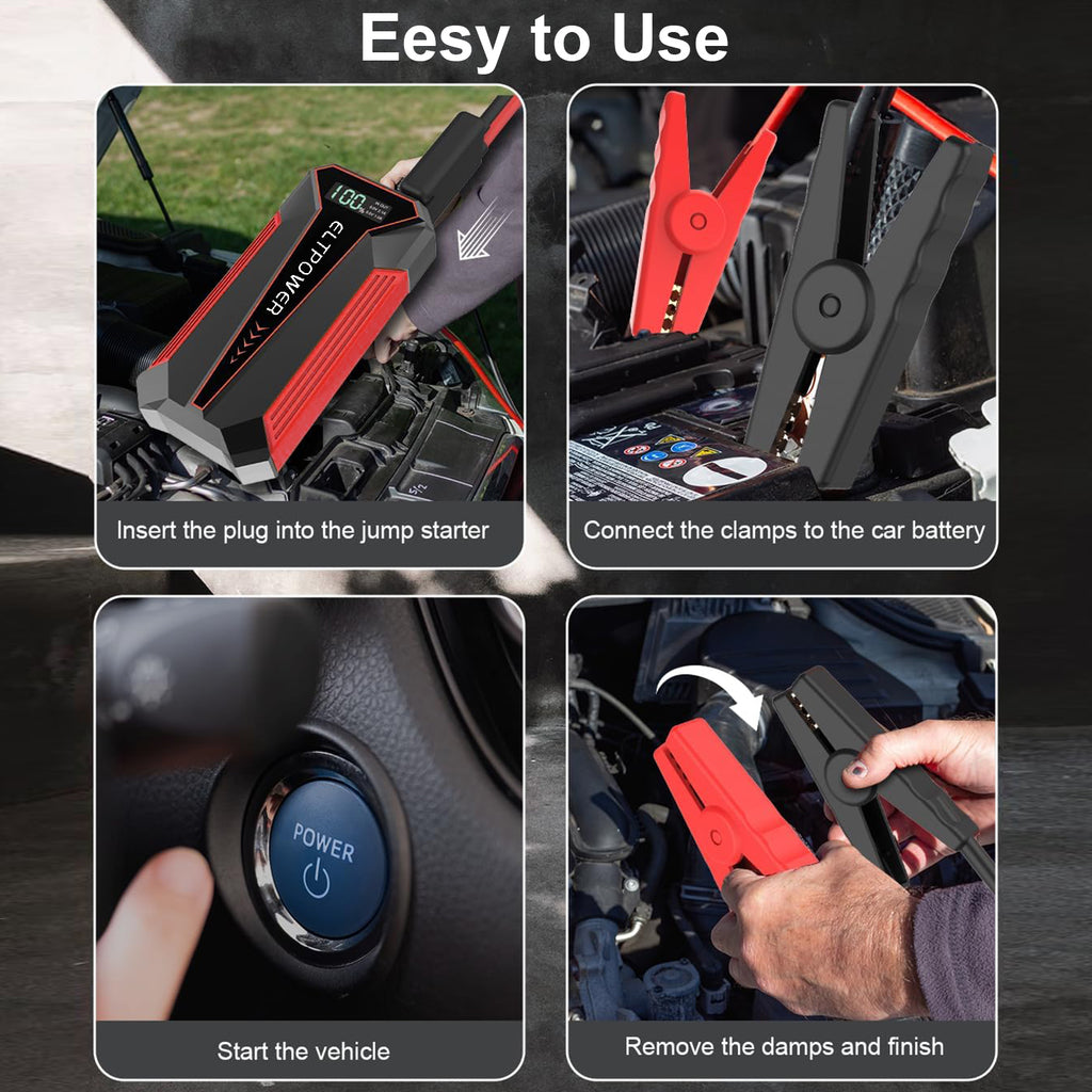 2000A Portable Car Jump Starter, 12V Battery Booster with LED Flashlight, USB Charger, Storage Case