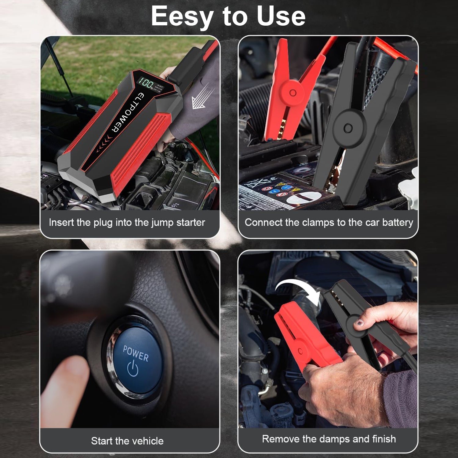 2000A Portable Car Jump Starter, 12V Battery Booster with LED Flashlight, USB Charger, Storage Case