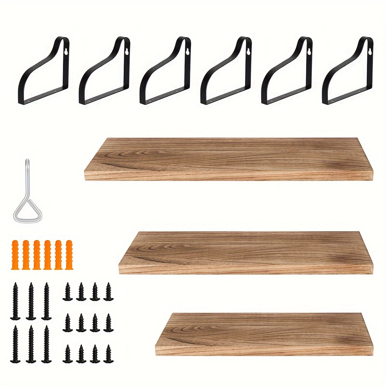 Rustic Wood Floating Shelves Set of 3 - Solid Wood Wall Mounted Storage & Decor for Living Room, Bedroom, Bathroom, Kitchen - Beautiful & Practical