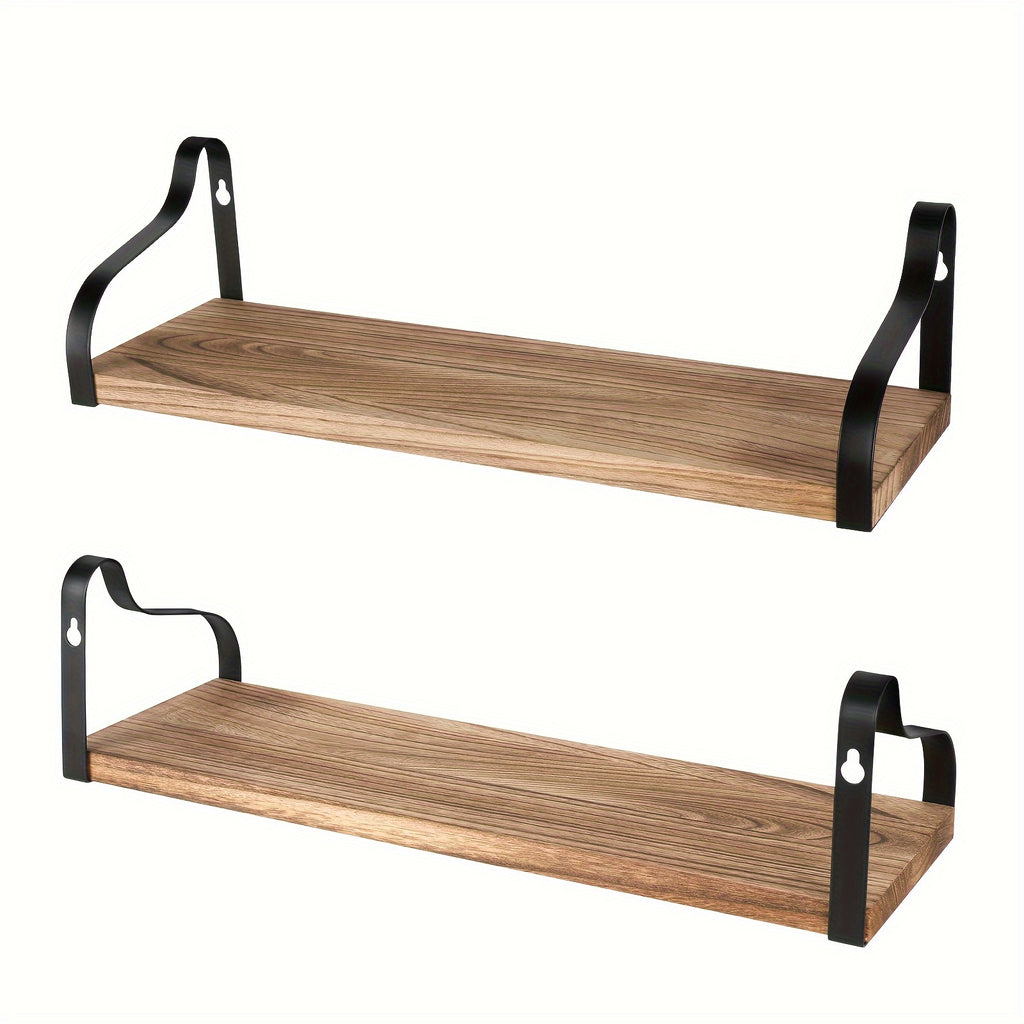 Rustic Wood Floating Shelves Set of 3 - Solid Wood Wall Mounted Storage & Decor for Living Room, Bedroom, Bathroom, Kitchen - Beautiful & Practical