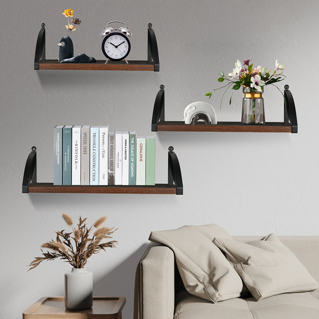 Farmhouse Wood Floating Shelves, Set of 3 Wall Mount