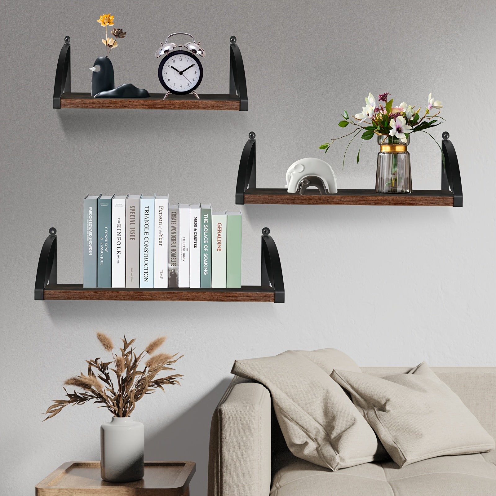 Farmhouse Wood Floating Shelves, Set of 3 Wall Mount