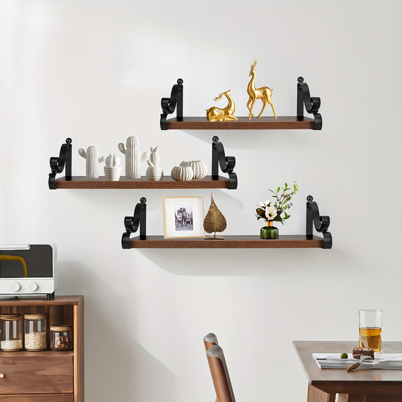 Farmhouse Wood Floating Shelves, Set of 3 Wall Mount
