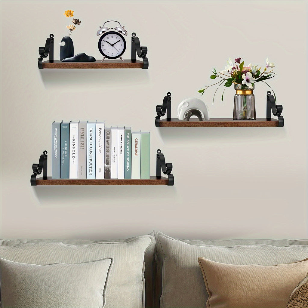 Farmhouse Wood Floating Shelves, Set of 3 Wall Mount