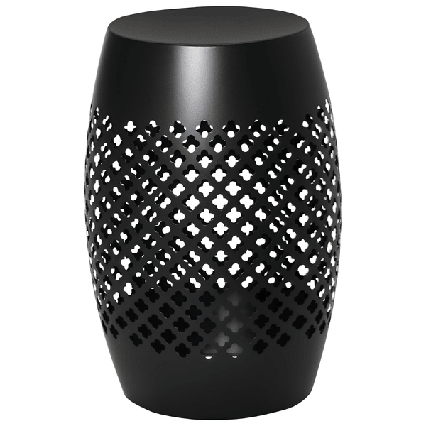 Outsunny Outdoor Side Table, Black Steel Garden Accent Table with Geometric Cutouts, 12.5" Dia x 18" H, No Assembly