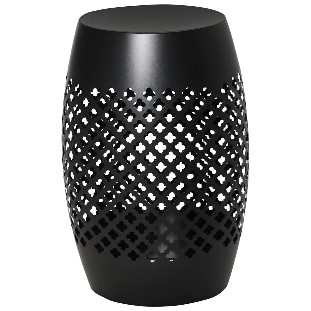 Outsunny Outdoor Side Table, Black Steel Garden Accent Table with Geometric Cutouts, 12.5" Dia x 18" H, No Assembly