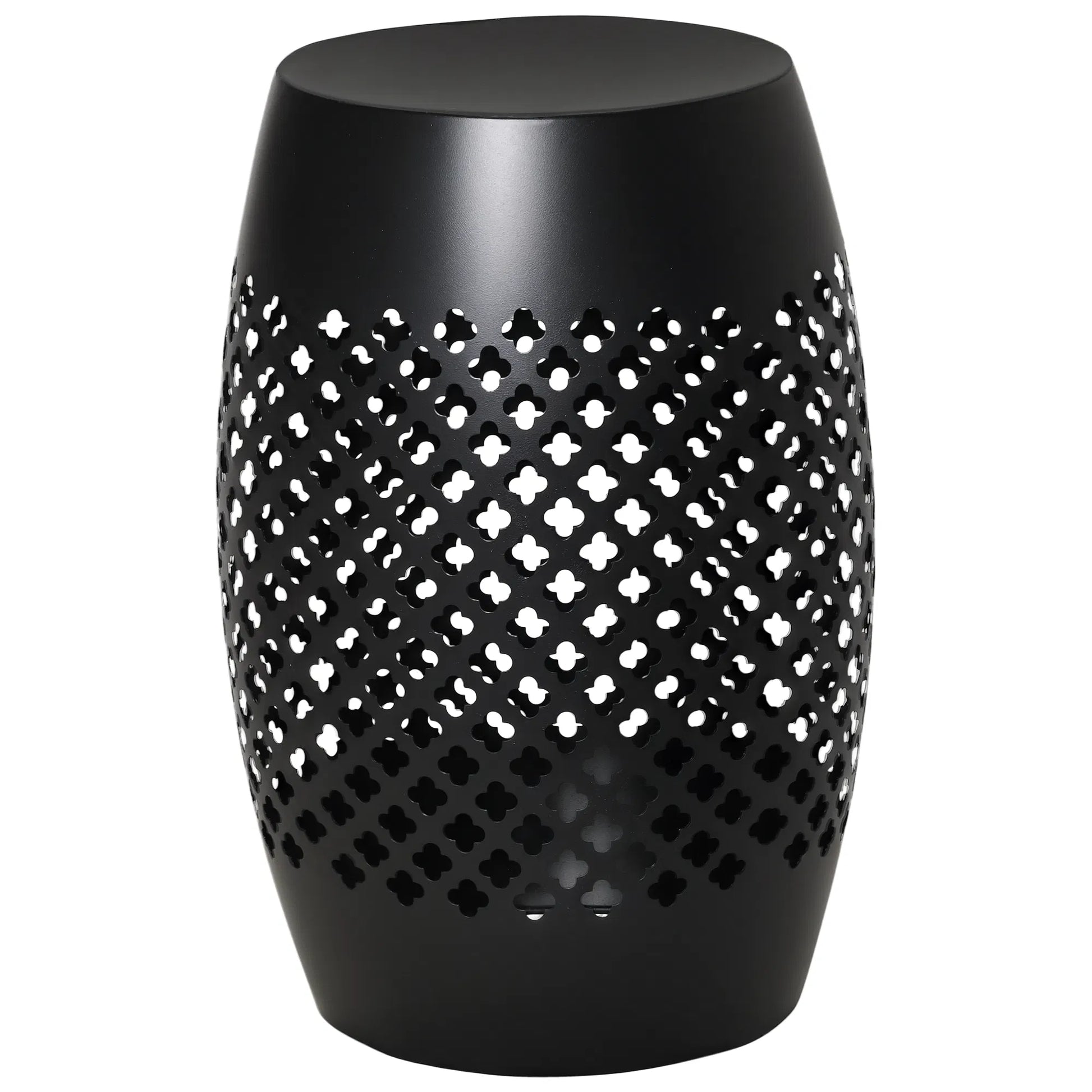 Outsunny Outdoor Side Table, Black Steel Garden Accent Table with Geometric Cutouts, 12.5" Dia x 18" H, No Assembly