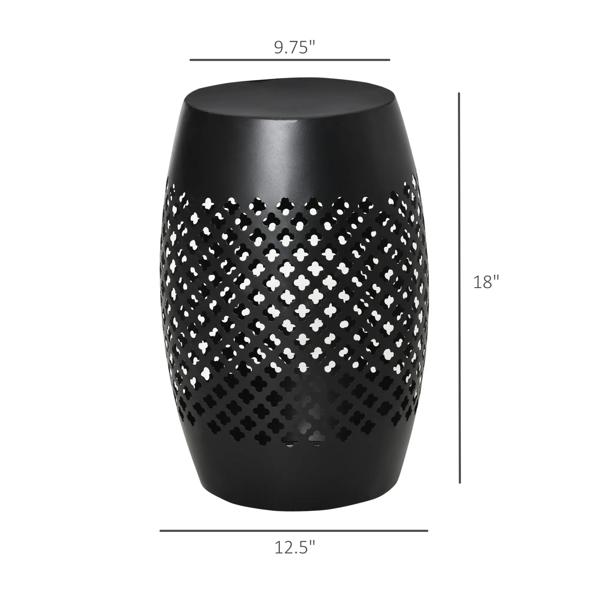 Outsunny Outdoor Side Table, Black Steel Garden Accent Table with Geometric Cutouts, 12.5" Dia x 18" H, No Assembly