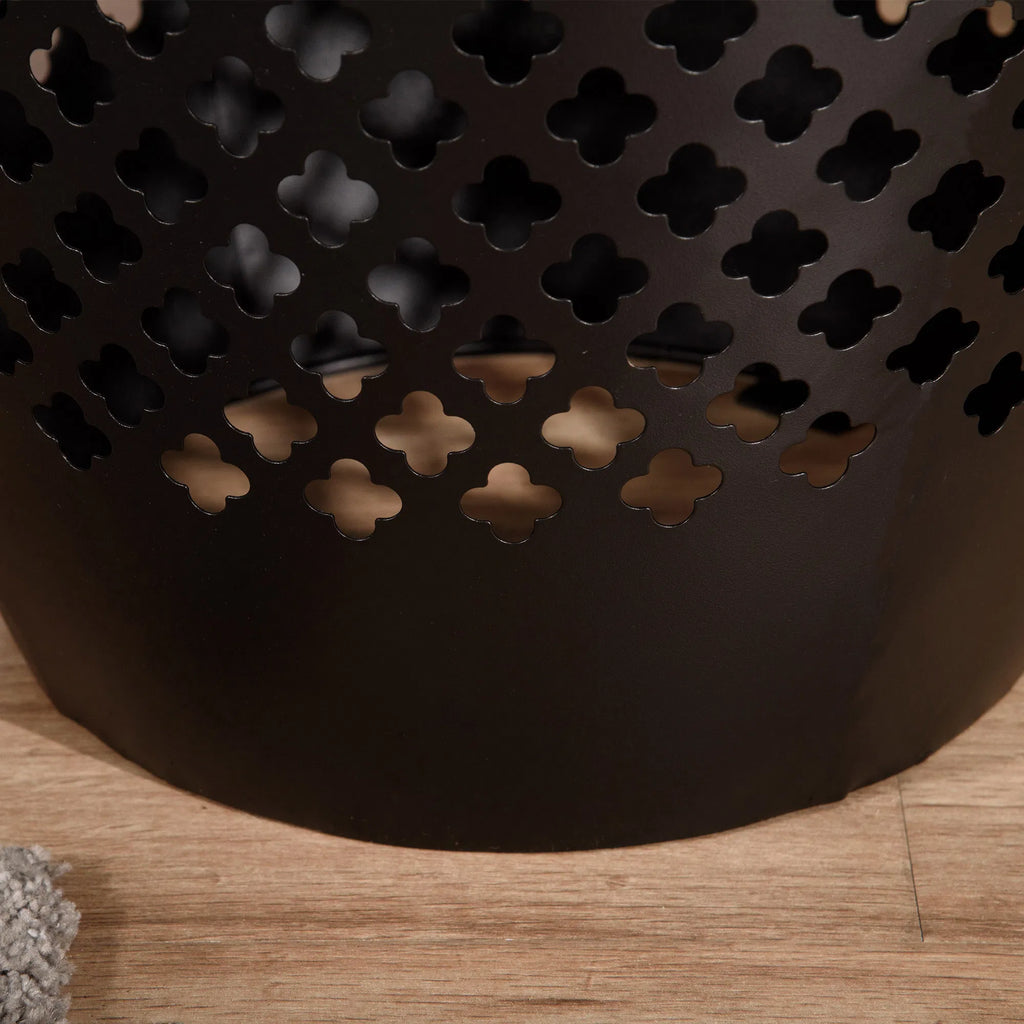 Outsunny Outdoor Side Table, Black Steel Garden Accent Table with Geometric Cutouts, 12.5" Dia x 18" H, No Assembly
