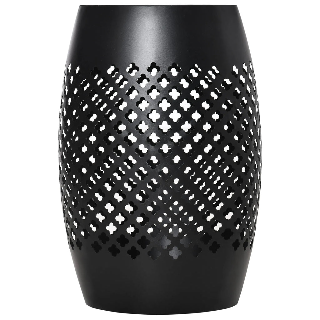 Outsunny Outdoor Side Table, Black Steel Garden Accent Table with Geometric Cutouts, 12.5" Dia x 18" H, No Assembly