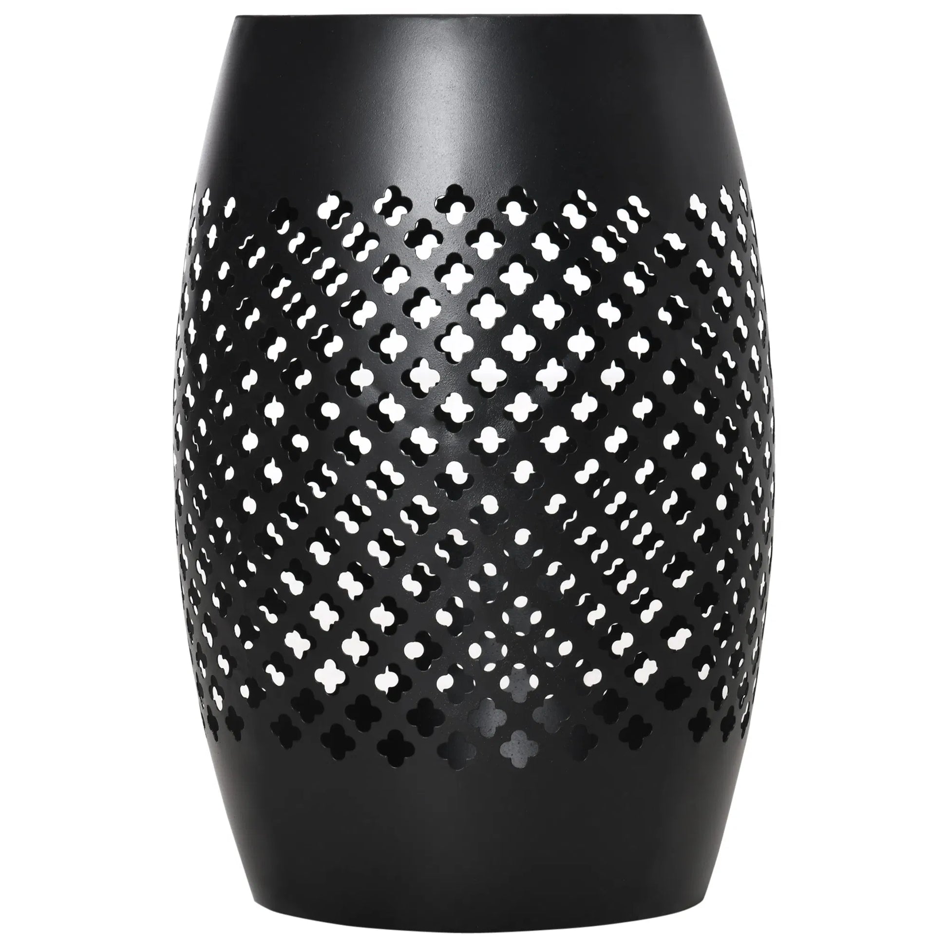 Outsunny Outdoor Side Table, Black Steel Garden Accent Table with Geometric Cutouts, 12.5" Dia x 18" H, No Assembly