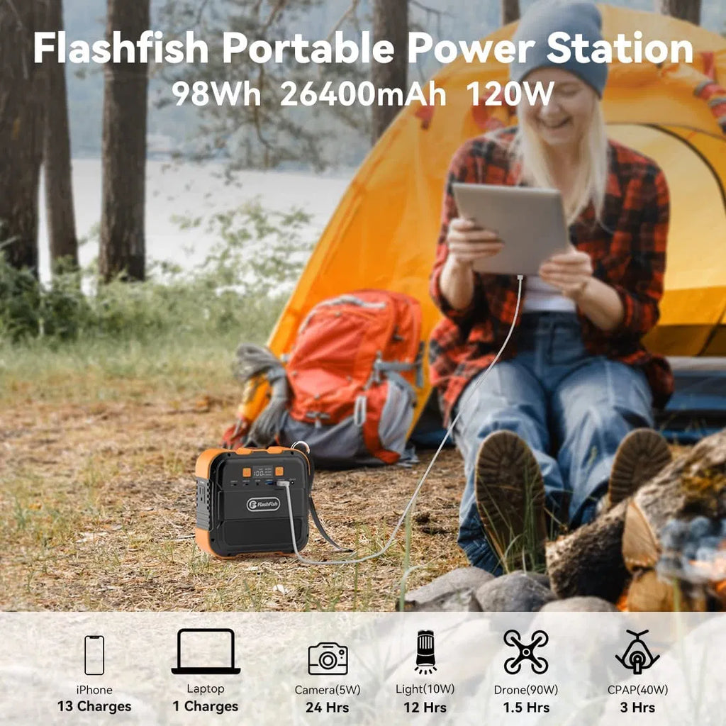 Portable Power Station 200W 146Wh, FlashFish Outdoor Generator with AC Outlets, USB, DC, LED Light for Camping, Home Backup, RV