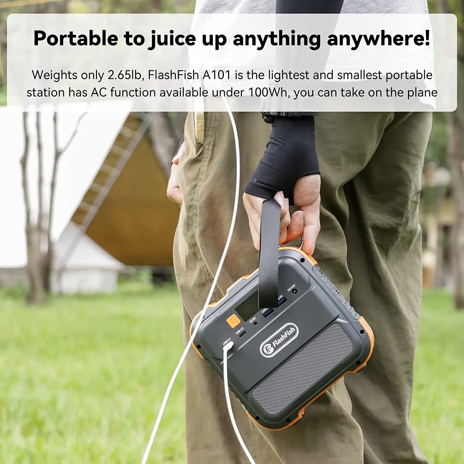 Portable Power Station 200W 146Wh, FlashFish Outdoor Generator with AC Outlets, USB, DC, LED Light for Camping, Home Backup, RV